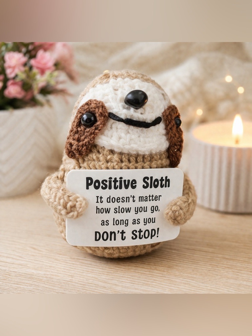 Positive Sloth Crochet Plush Motivational Gift Desk Decor Cute
